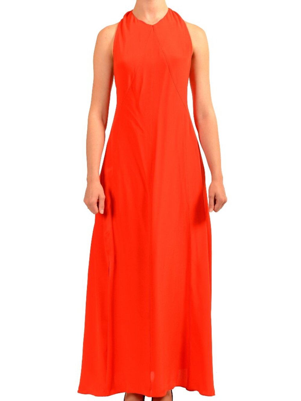 Hugo Boss Women's "Dalydina_FS_C" Open Back Red 100% Silk Maxi Dress US 6 IT 42